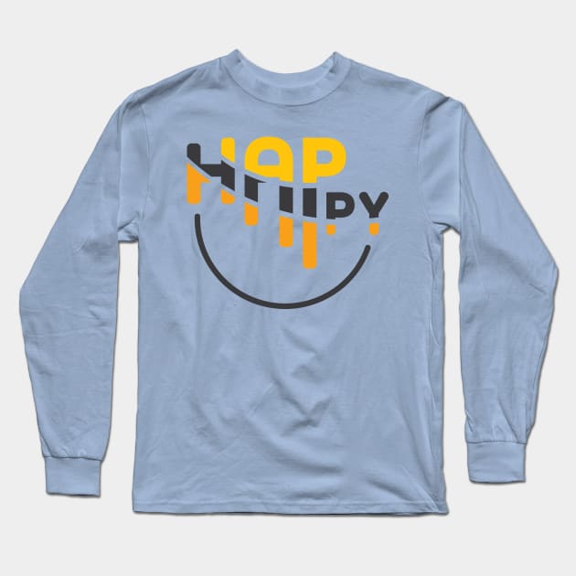 Happy | Geometric and Modern Typographic Design Long Sleeve T-Shirt by iamKaye